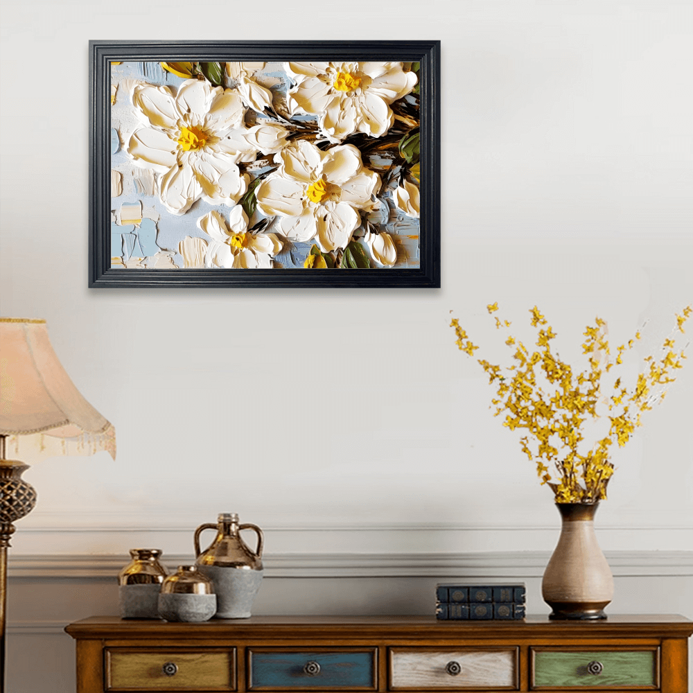 Oil Painting Texture Flower Creative Pattern, Horizontal Framed Simple Decorative Canvas Painting