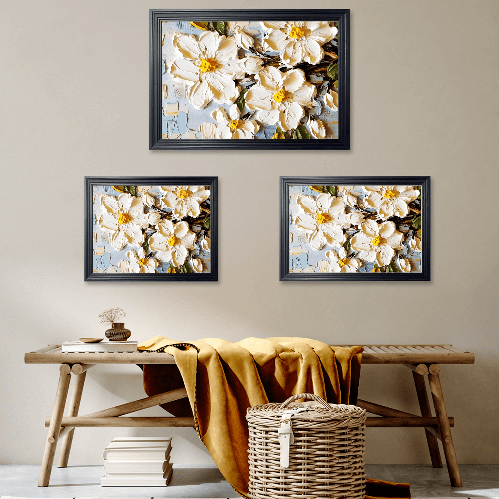 Oil Painting Texture Flower Creative Pattern, Horizontal Framed Simple Decorative Canvas Painting