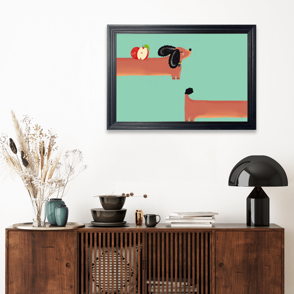 Dachshund Dog Creative Pattern, Horizontal Framed Simple Decorative Canvas Painting