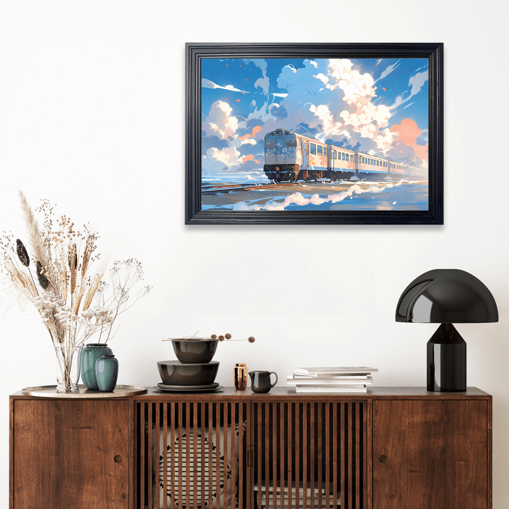 Hayao Miyazaki's Train Journey Scenery, Horizontal Framed Simple Decorative Canvas Painting