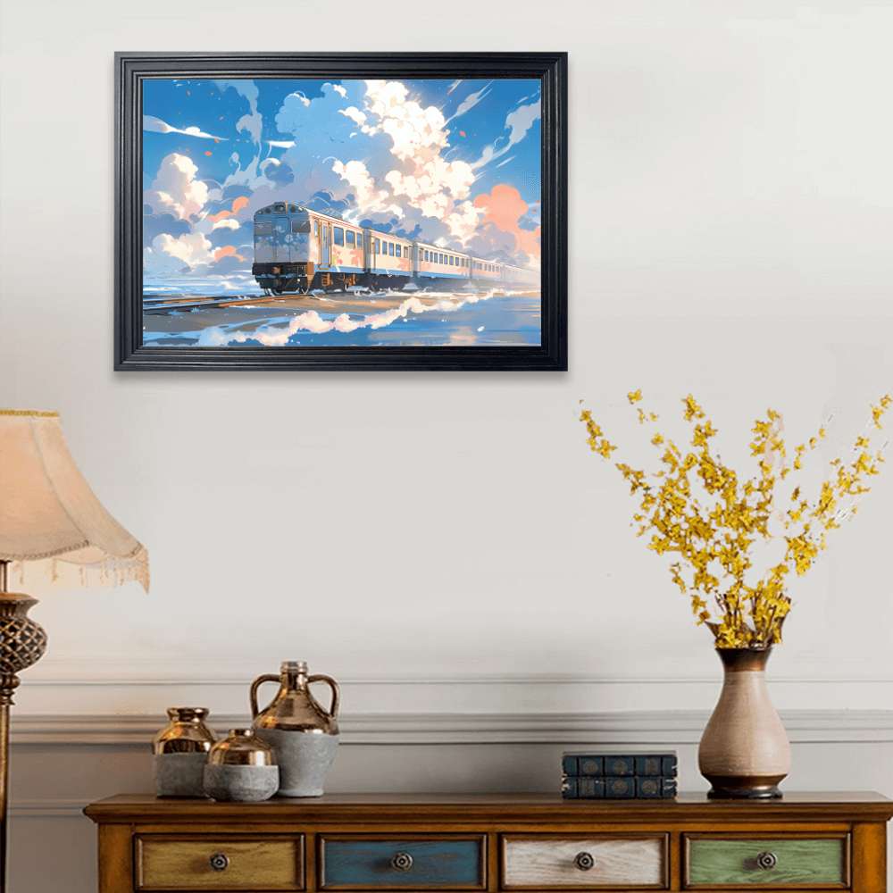 Hayao Miyazaki's Train Journey Scenery, Horizontal Framed Simple Decorative Canvas Painting