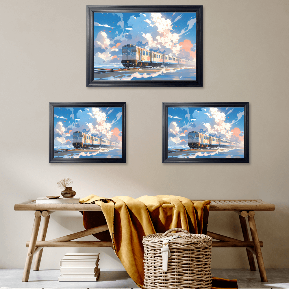 Hayao Miyazaki's Train Journey Scenery, Horizontal Framed Simple Decorative Canvas Painting