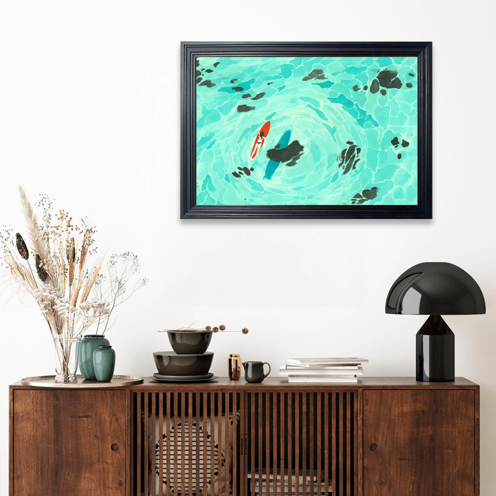 Creative Illustration Of Small Fish In Pond， Horizontal Framed Simple Decorative Canvas Painting