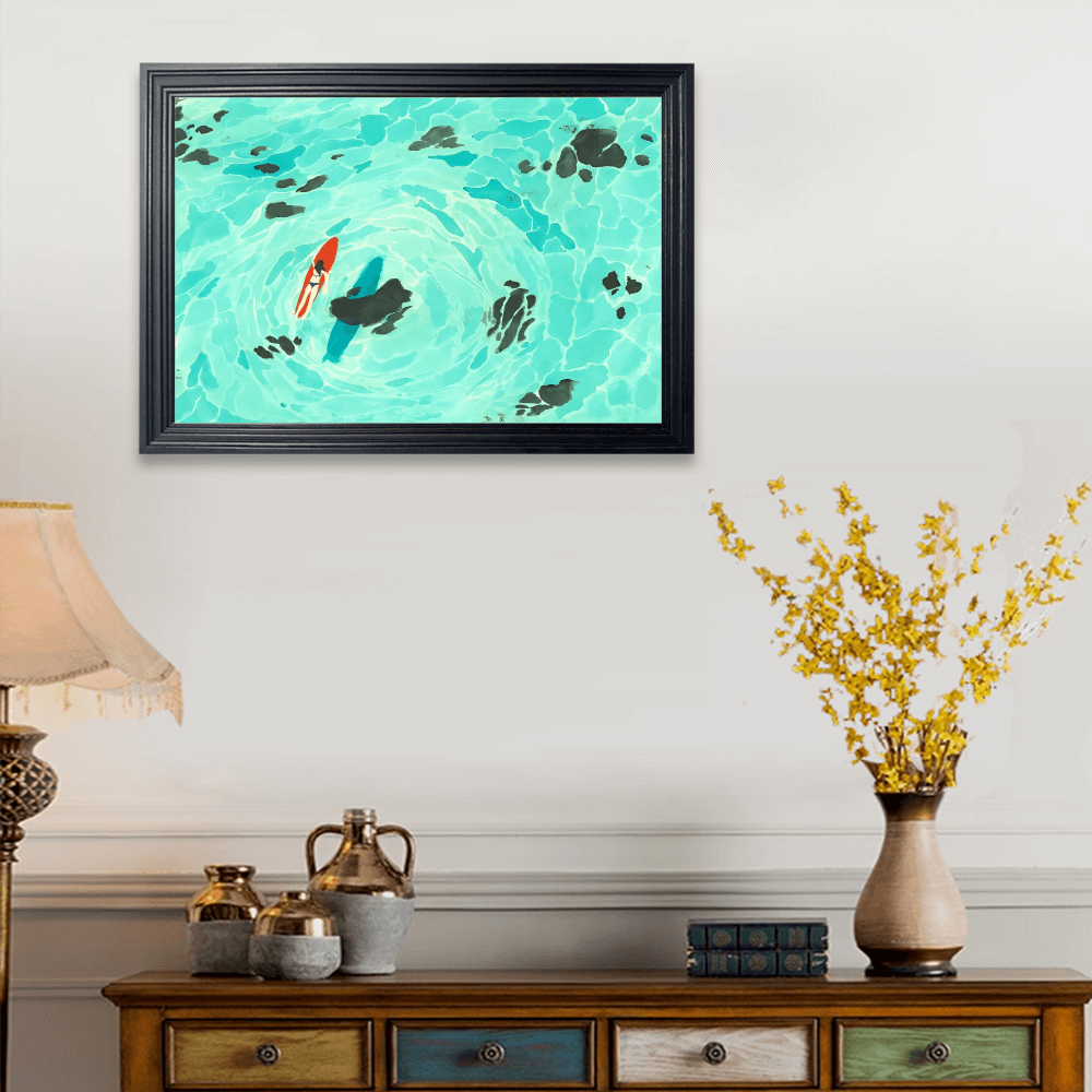 Creative Illustration Of Small Fish In Pond， Horizontal Framed Simple Decorative Canvas Painting