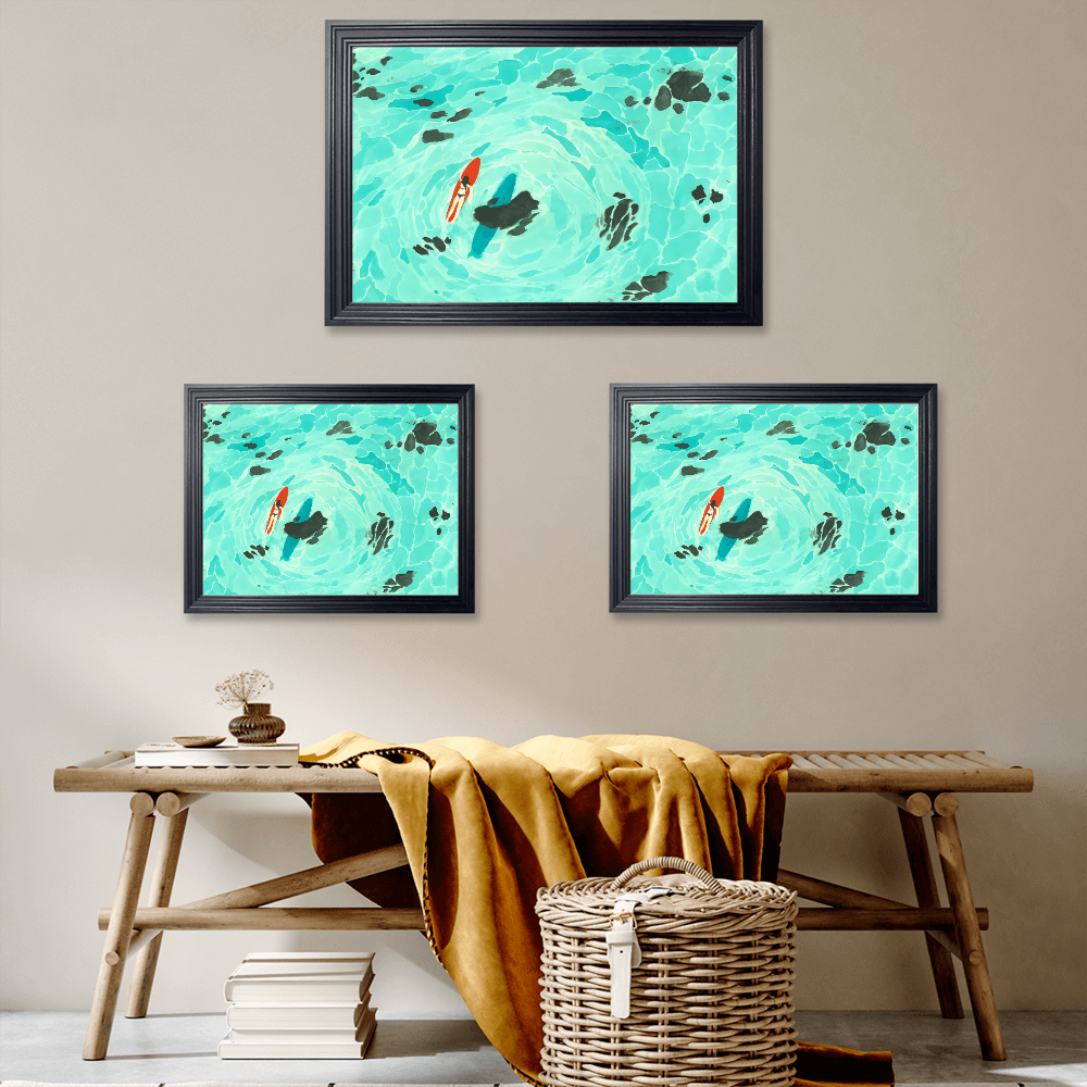 Creative Illustration Of Small Fish In Pond， Horizontal Framed Simple Decorative Canvas Painting