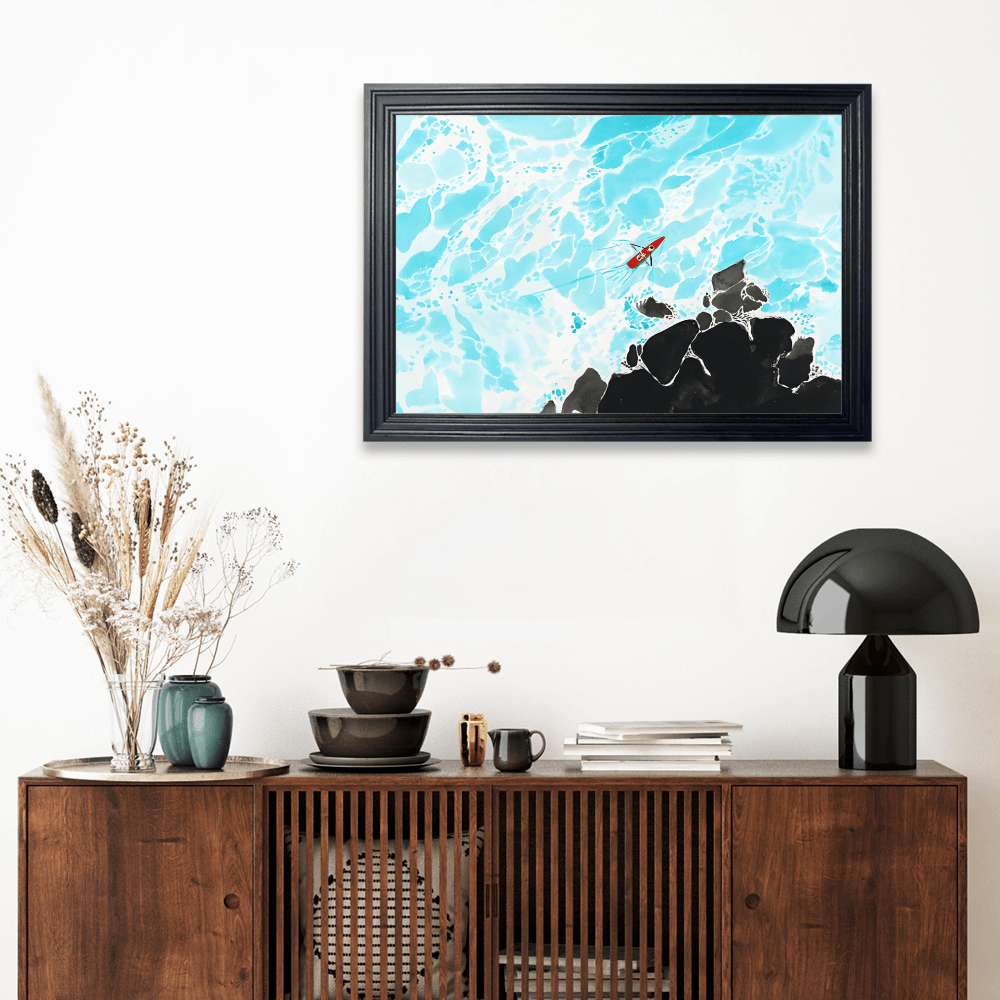 Ocean Waves Creative Illustration， Horizontal Framed Simple Decorative Canvas Painting