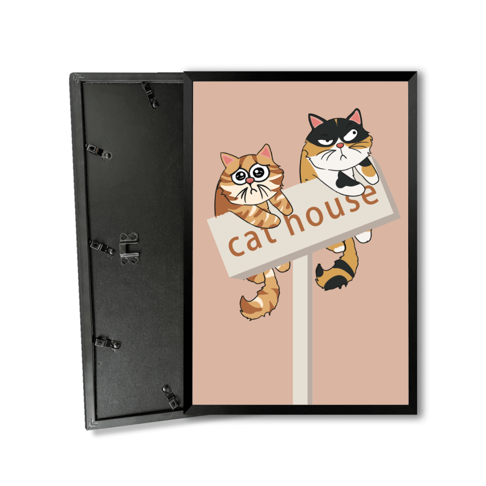 Cute Cat Illustration Pattern, Vertical Framed Simple Decorative Canvas Painting