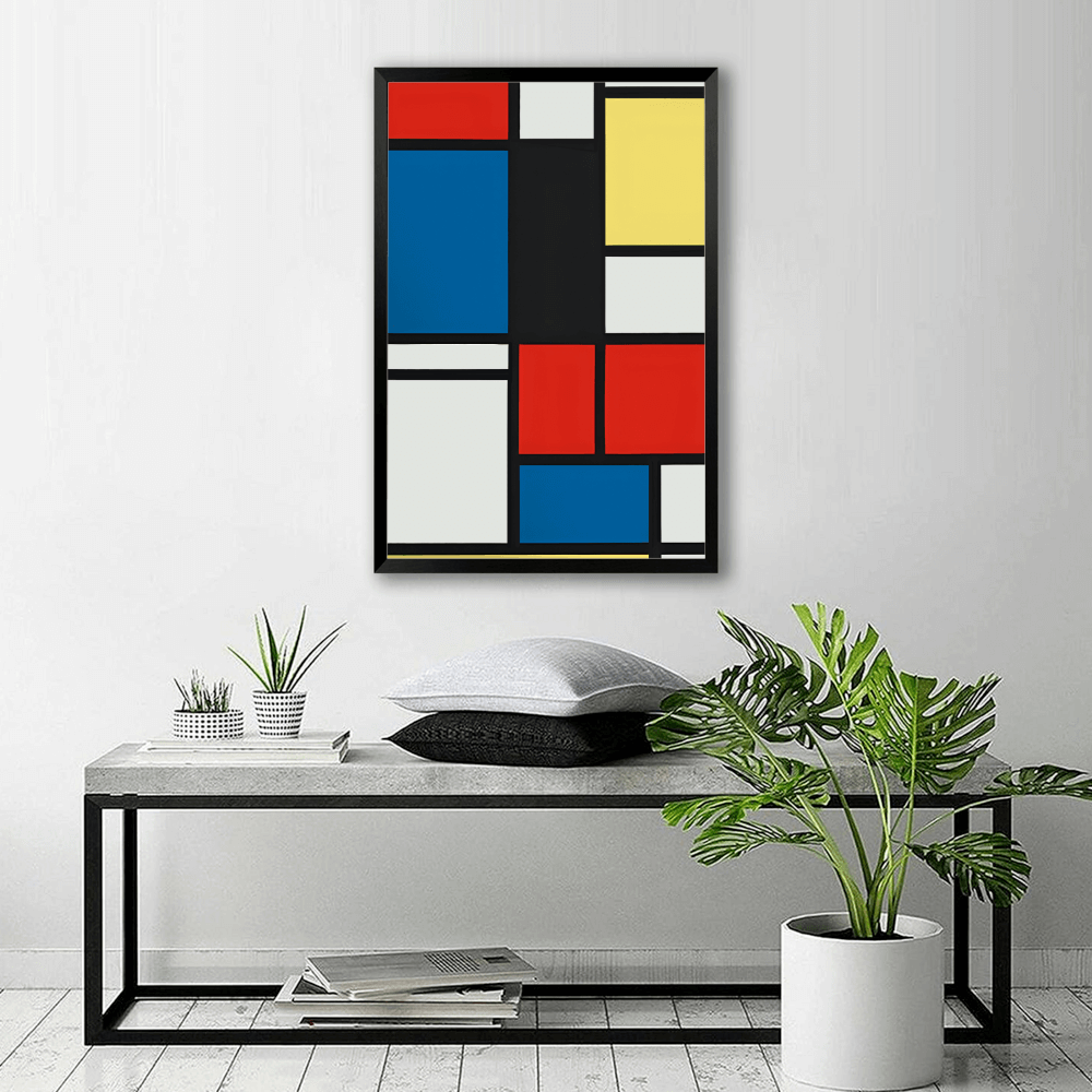 Displaced Color Blocks Simple Style,Vertical Framed Simple Decorative Canvas Painting