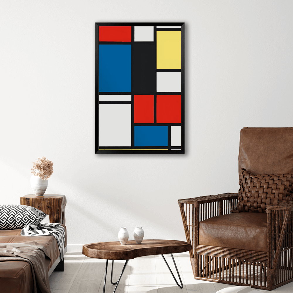 Displaced Color Blocks Simple Style,Vertical Framed Simple Decorative Canvas Painting