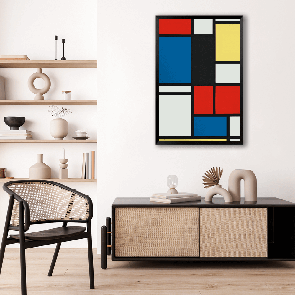 Displaced Color Blocks Simple Style,Vertical Framed Simple Decorative Canvas Painting