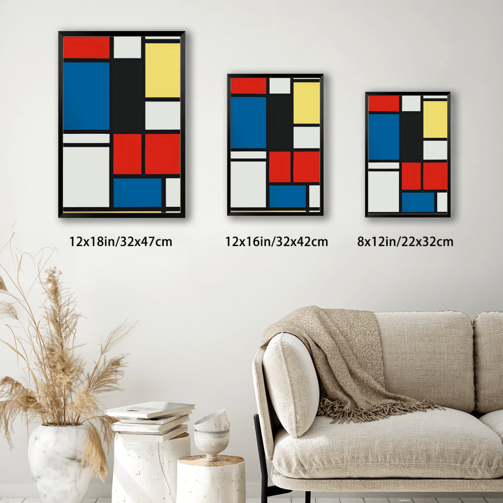 Displaced Color Blocks Simple Style,Vertical Framed Simple Decorative Canvas Painting