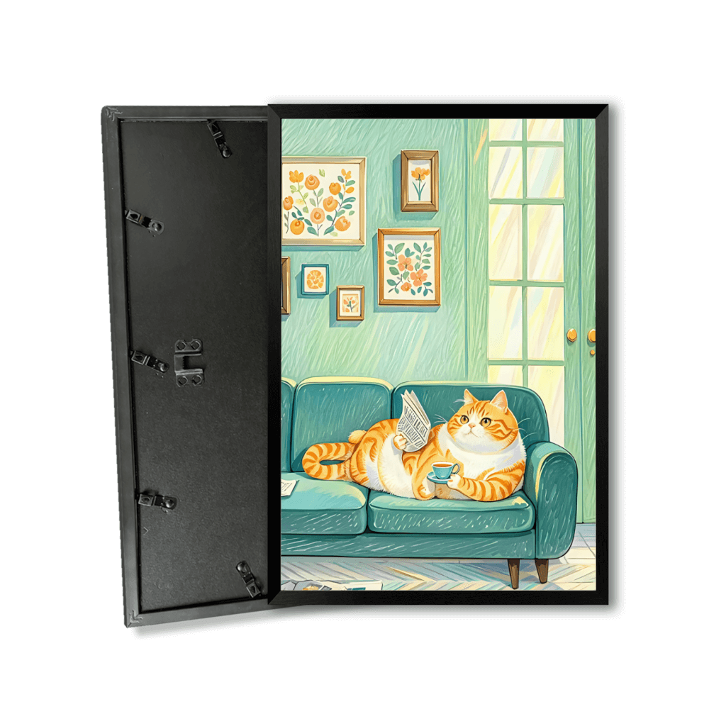 Lazy Kitten Illustration Creative,Vertical Framed Simple Decorative Canvas Painting