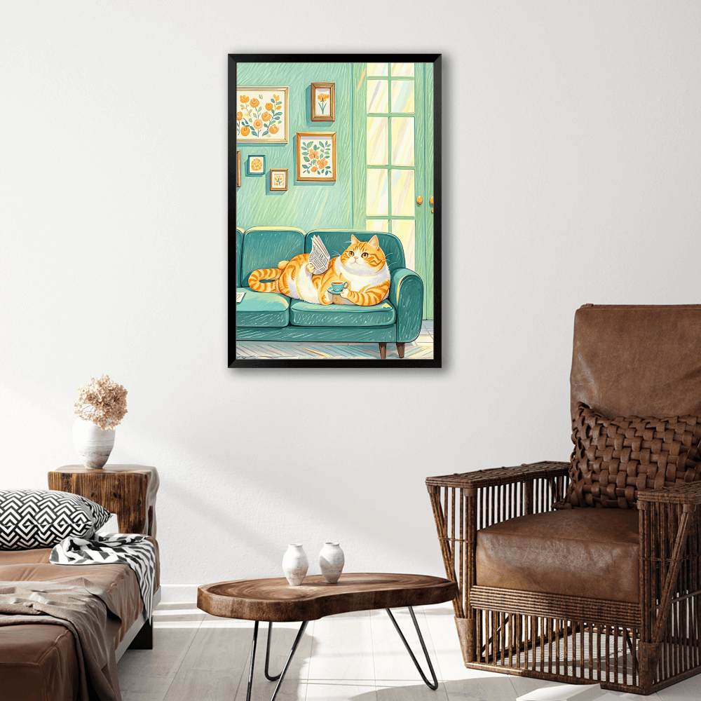 Lazy Kitten Illustration Creative,Vertical Framed Simple Decorative Canvas Painting