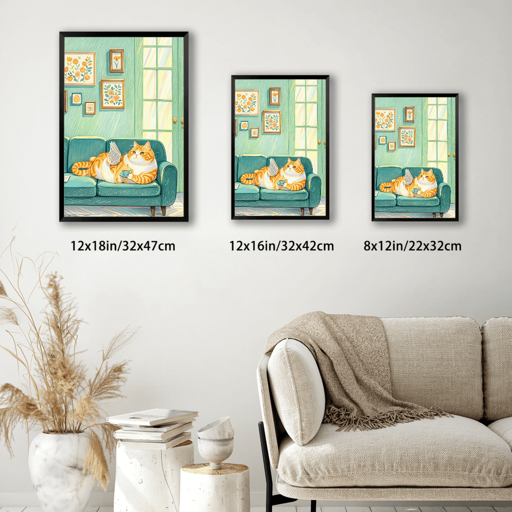 Lazy Kitten Illustration Creative,Vertical Framed Simple Decorative Canvas Painting