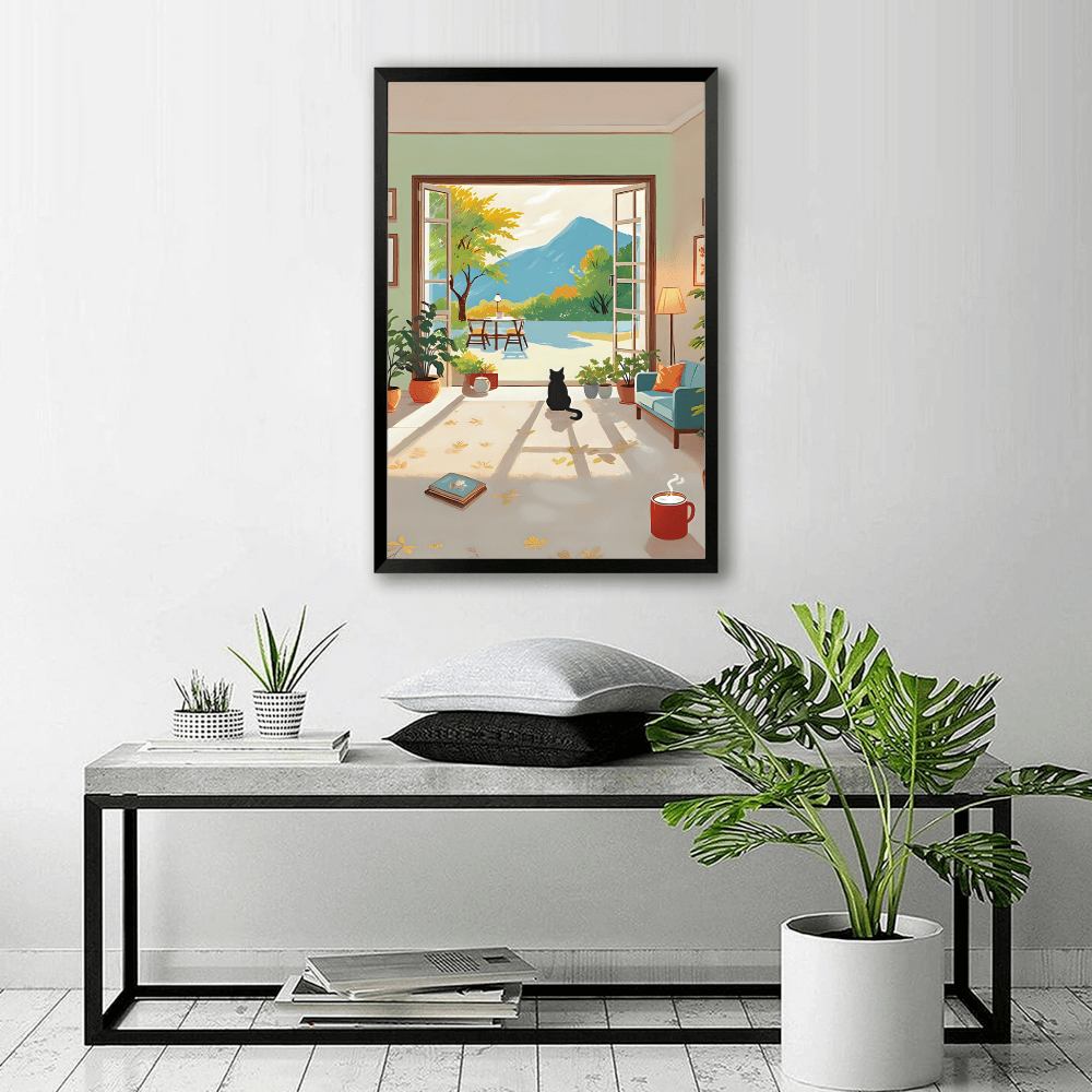 Outdoor Scenery Illustration,Vertical Framed Simple Decorative Canvas Painting