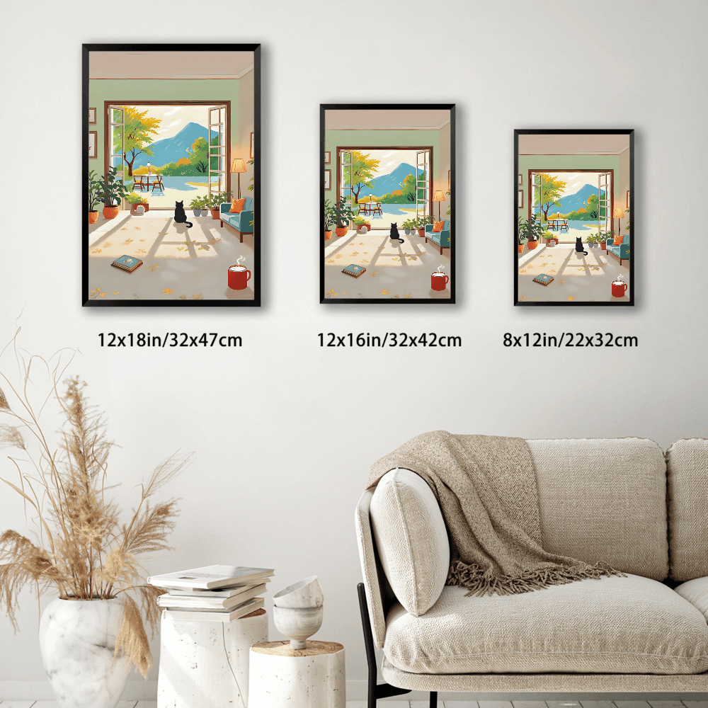 Outdoor Scenery Illustration,Vertical Framed Simple Decorative Canvas Painting