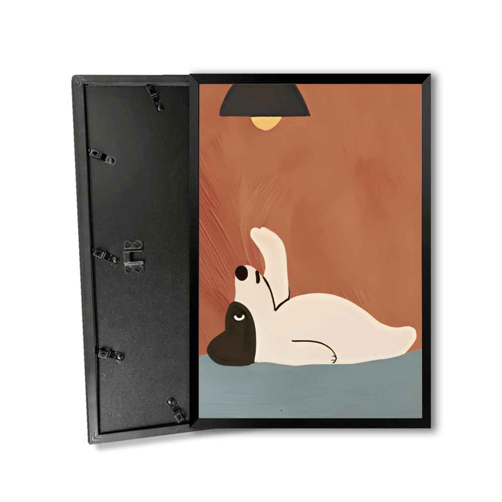 Cute Puppy Creative Illustration,Vertical Framed Simple Decorative Canvas Painting