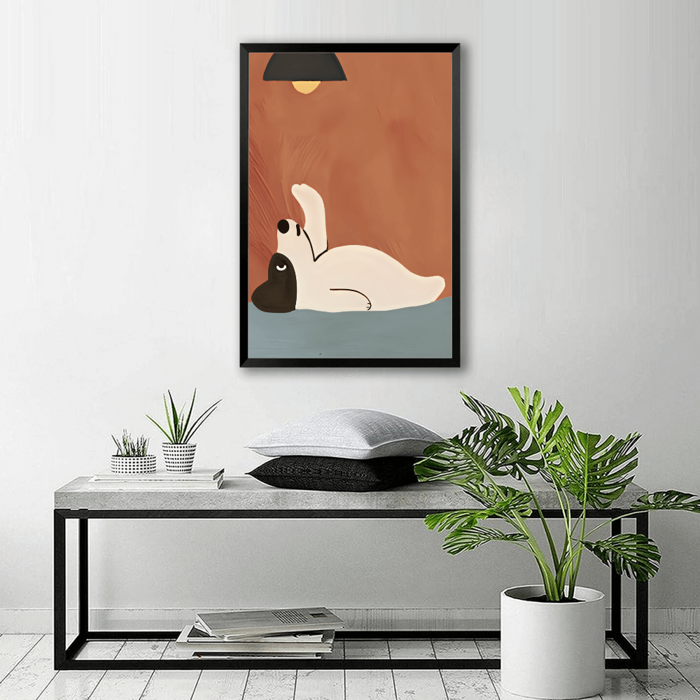 Cute Puppy Creative Illustration,Vertical Framed Simple Decorative Canvas Painting