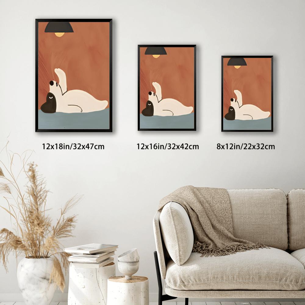 Cute Puppy Creative Illustration,Vertical Framed Simple Decorative Canvas Painting