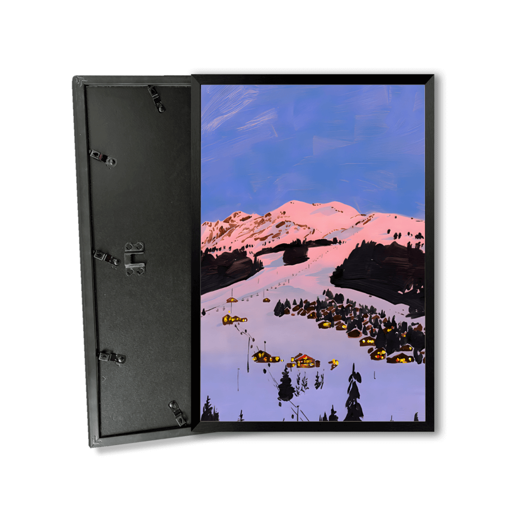 Creative Illustration Of Blue Sky And Snowy Mountains,Vertical Framed Simple Decorative Canvas Painting