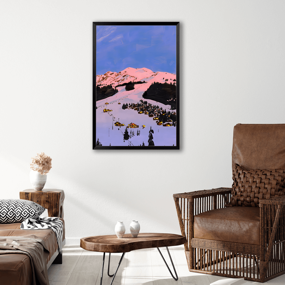 Creative Illustration Of Blue Sky And Snowy Mountains,Vertical Framed Simple Decorative Canvas Painting