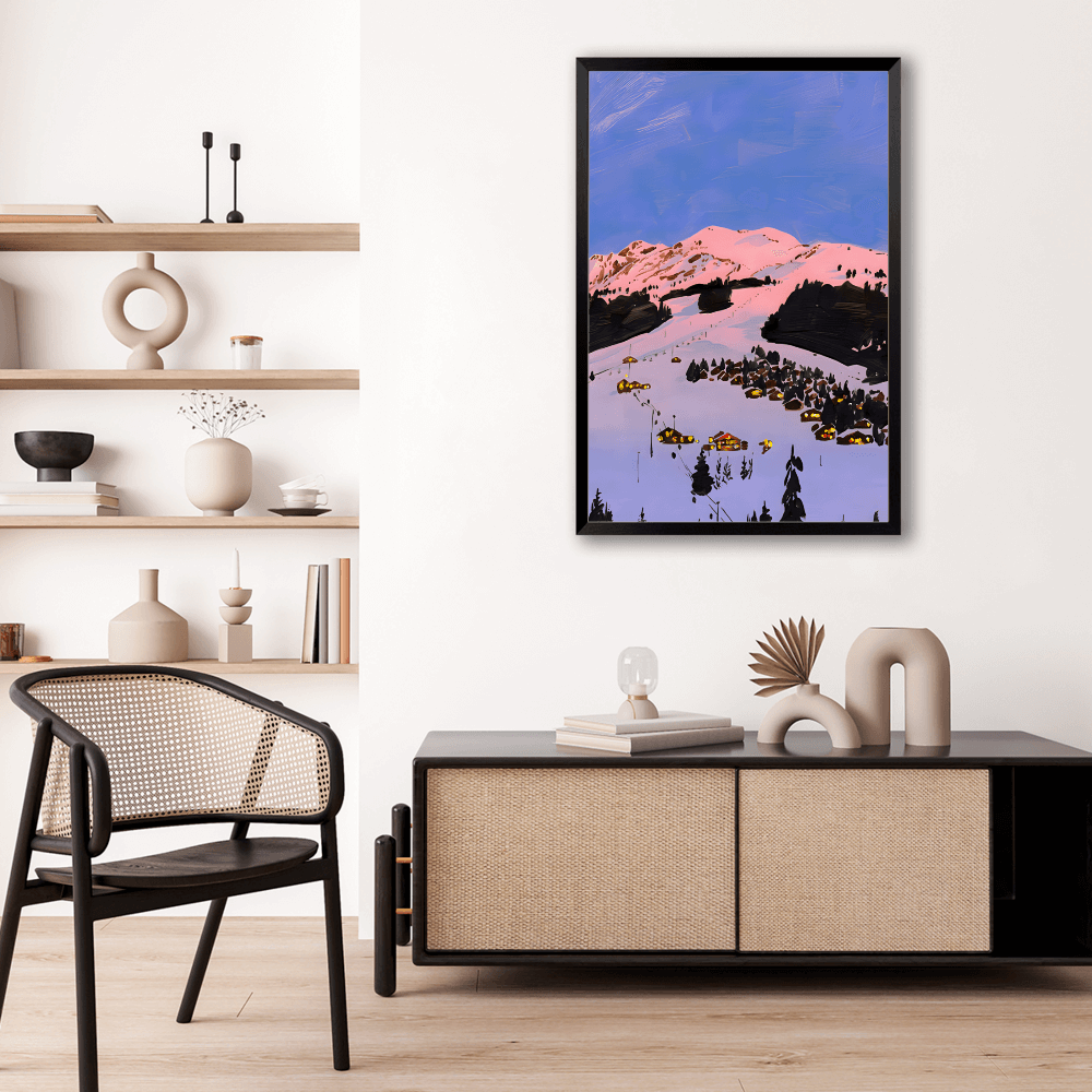 Creative Illustration Of Blue Sky And Snowy Mountains,Vertical Framed Simple Decorative Canvas Painting