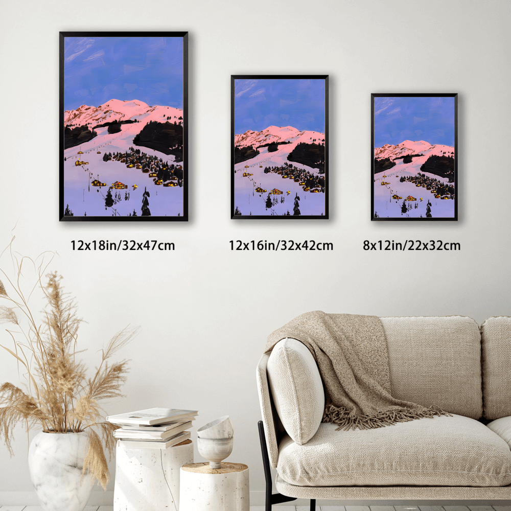 Creative Illustration Of Blue Sky And Snowy Mountains,Vertical Framed Simple Decorative Canvas Painting