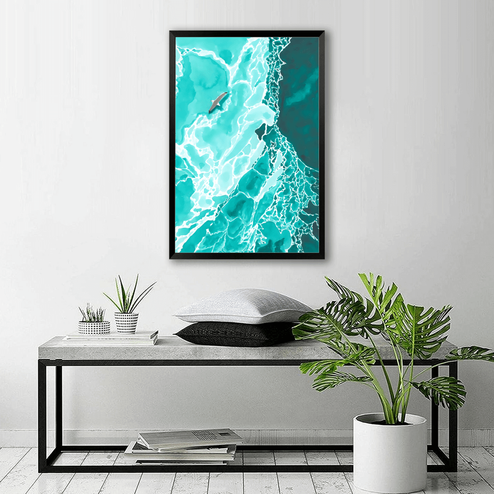 Ocean Waves Creative Illustration，Vertical Framed Simple Decorative Canvas Painting