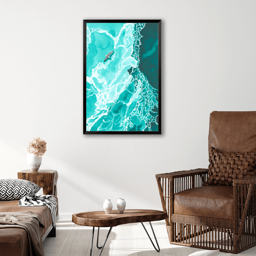 Ocean Waves Creative Illustration，Vertical Framed Simple Decorative Canvas Painting