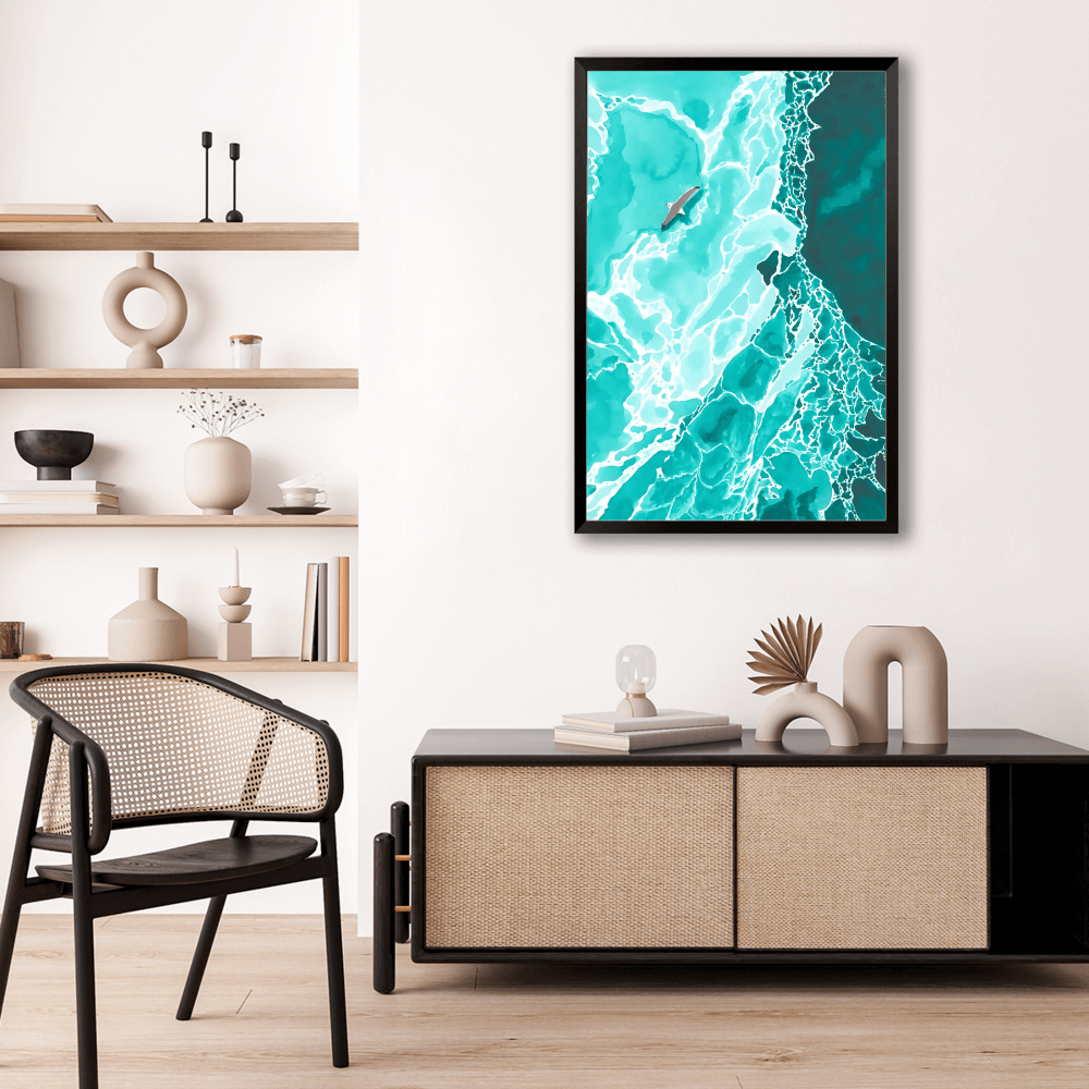 Ocean Waves Creative Illustration，Vertical Framed Simple Decorative Canvas Painting