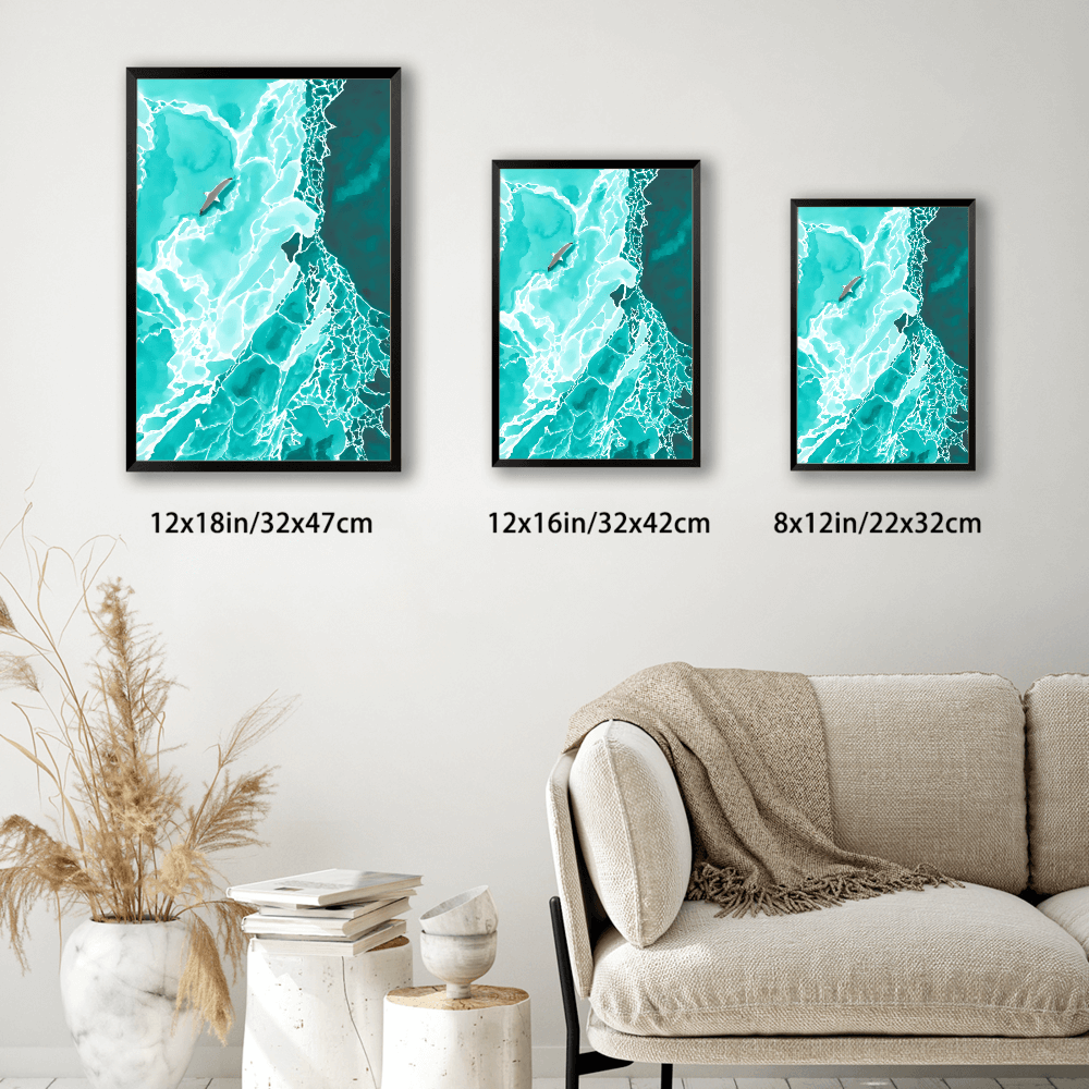 Ocean Waves Creative Illustration，Vertical Framed Simple Decorative Canvas Painting