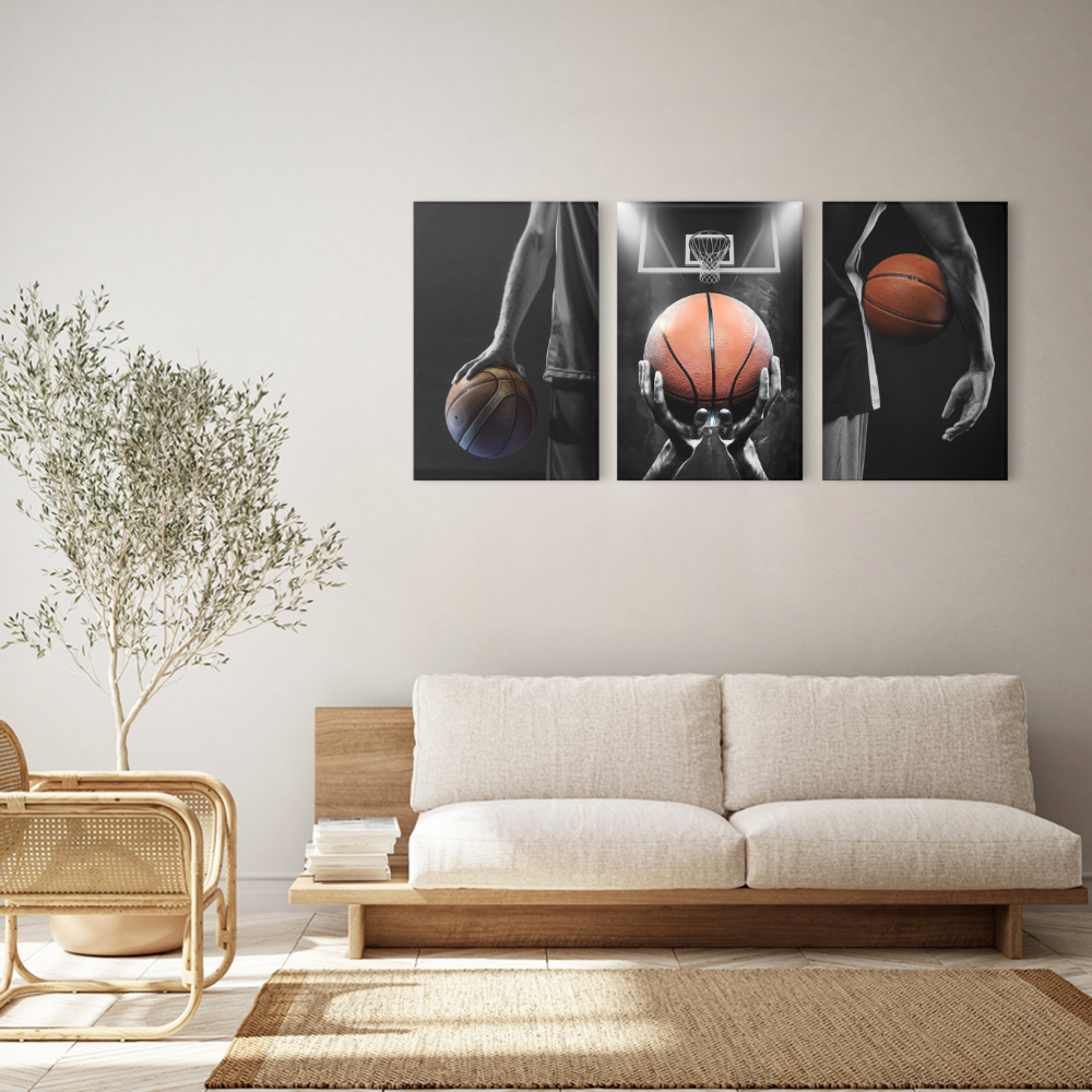 Black Basketball Creative Design,Triple Frameless Canvas Painting