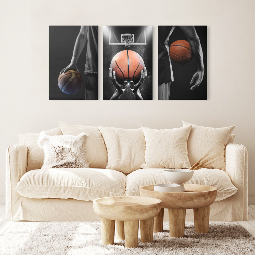 Black Basketball Creative Design,Triple Frameless Canvas Painting