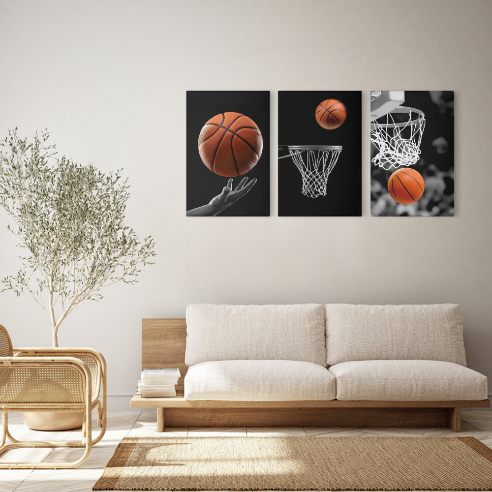 Shooting, Basketball Creative Design,Triple Frameless Canvas Painting