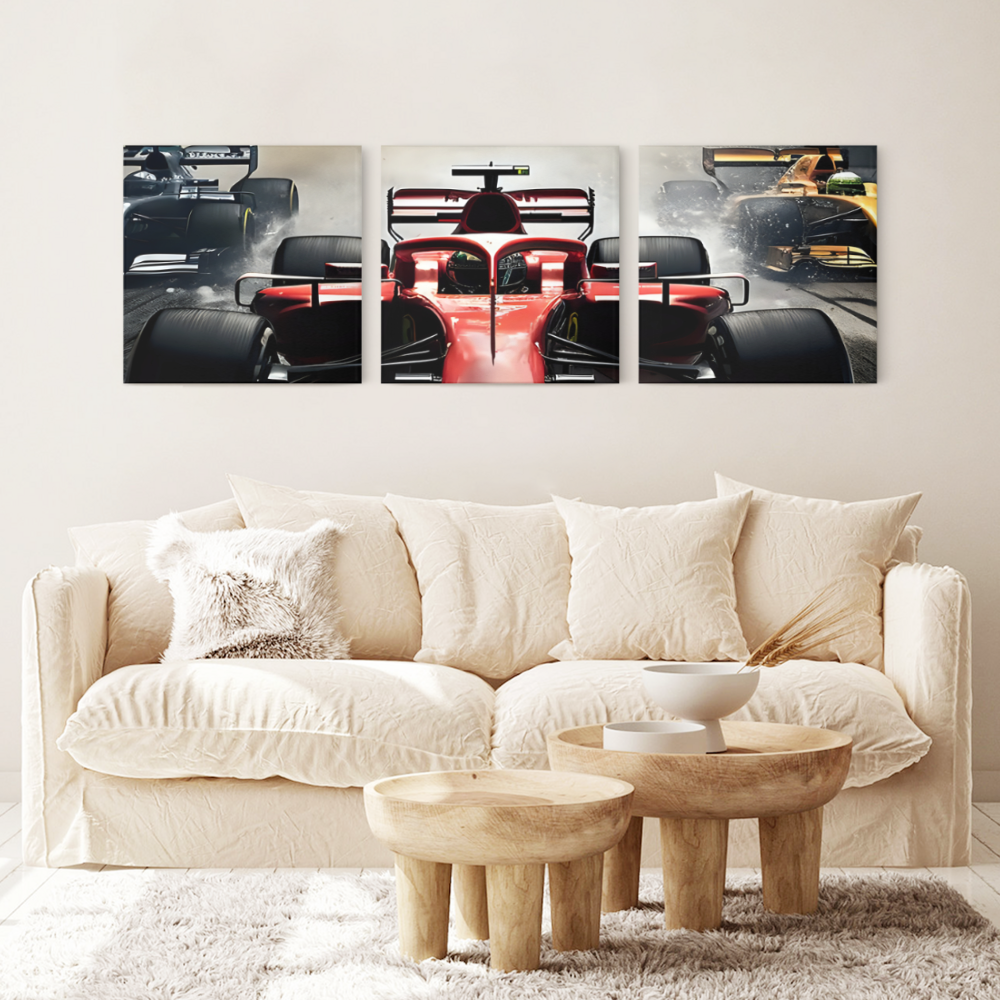 Creative Car Race,Square Triple Frameless Canvas Painting