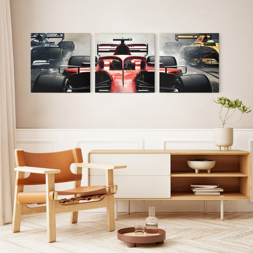 Creative Car Race,Square Triple Frameless Canvas Painting