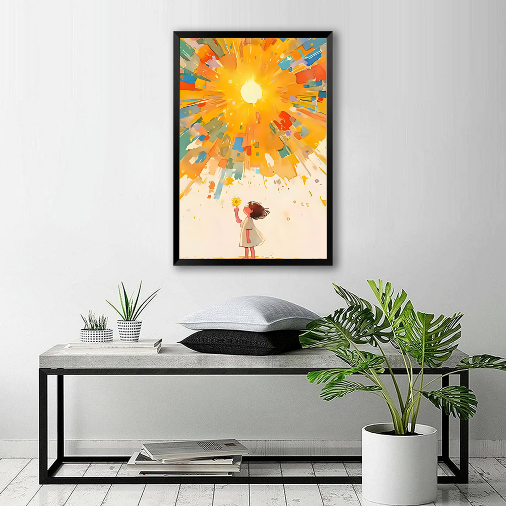 Sun Girl Van Gogh Creative Pattern,Vertical Framed Simple Decorative Canvas Painting