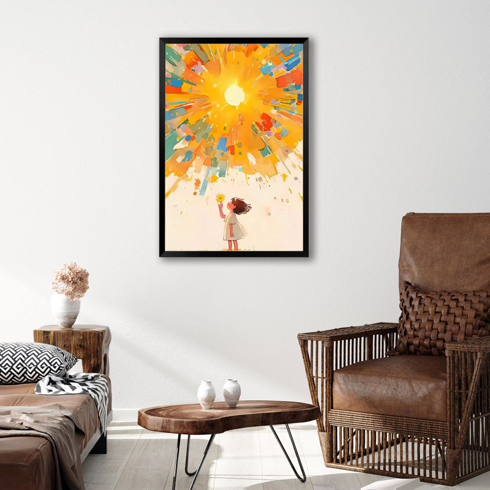 Sun Girl Van Gogh Creative Pattern,Vertical Framed Simple Decorative Canvas Painting