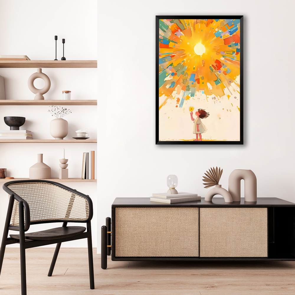 Sun Girl Van Gogh Creative Pattern,Vertical Framed Simple Decorative Canvas Painting