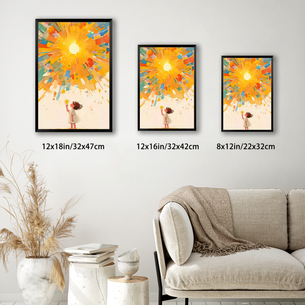 Sun Girl Van Gogh Creative Pattern,Vertical Framed Simple Decorative Canvas Painting