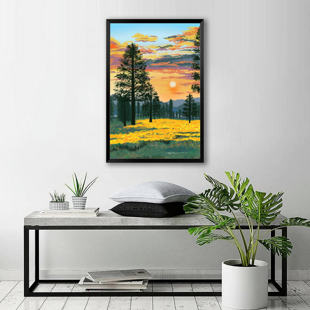 Illustration, Landscape, Creative Patterns,Vertical Framed Simple Decorative Canvas Painting