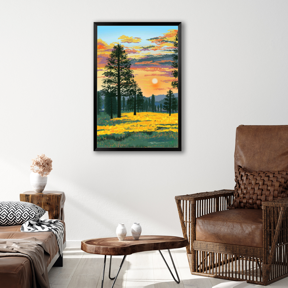 Illustration, Landscape, Creative Patterns,Vertical Framed Simple Decorative Canvas Painting