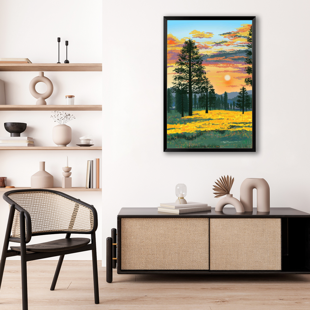 Illustration, Landscape, Creative Patterns,Vertical Framed Simple Decorative Canvas Painting