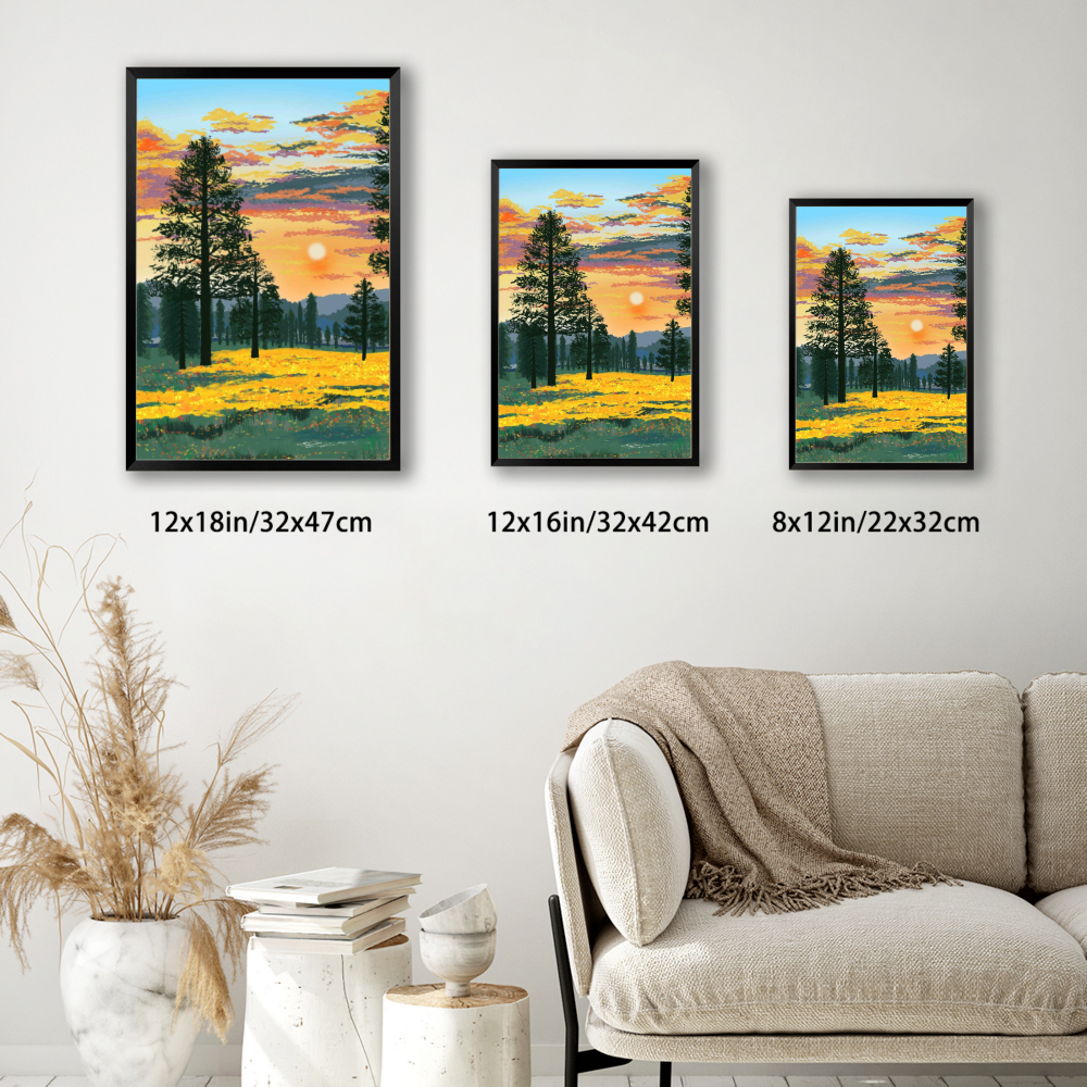 Illustration, Landscape, Creative Patterns,Vertical Framed Simple Decorative Canvas Painting