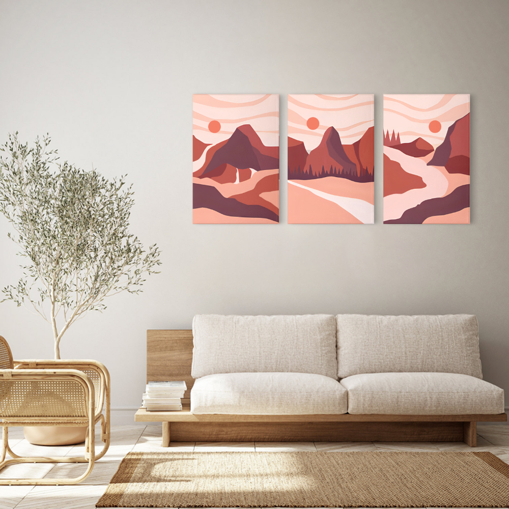 Red Sunrise Landscape Creative Design,Triple Frameless Canvas Painting