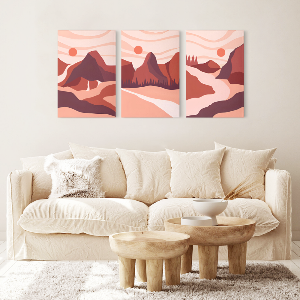 Red Sunrise Landscape Creative Design,Triple Frameless Canvas Painting