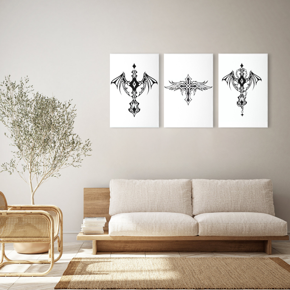 Simple White Chrome Heart Pattern,Triple Frameless Canvas Painting