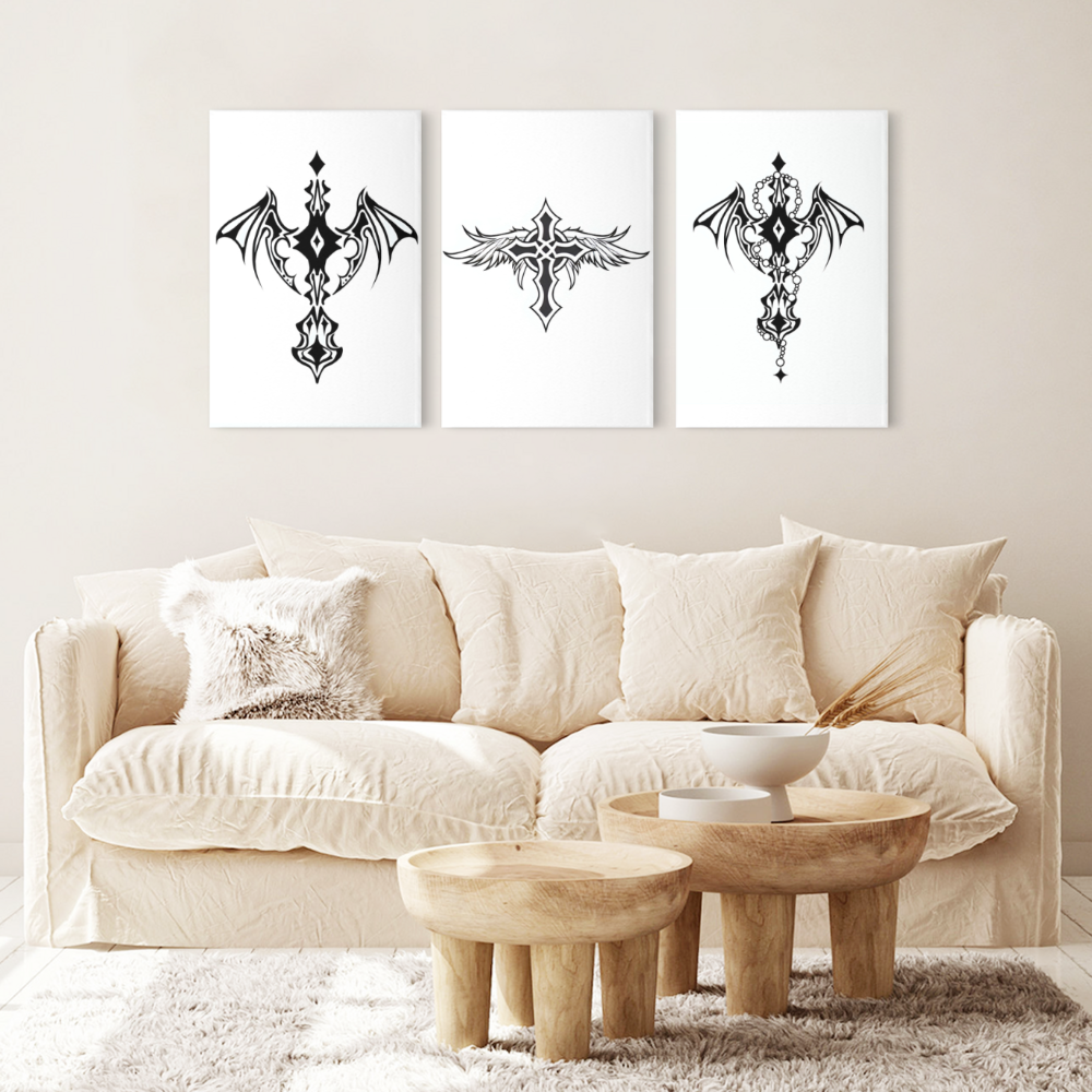 Simple White Chrome Heart Pattern,Triple Frameless Canvas Painting