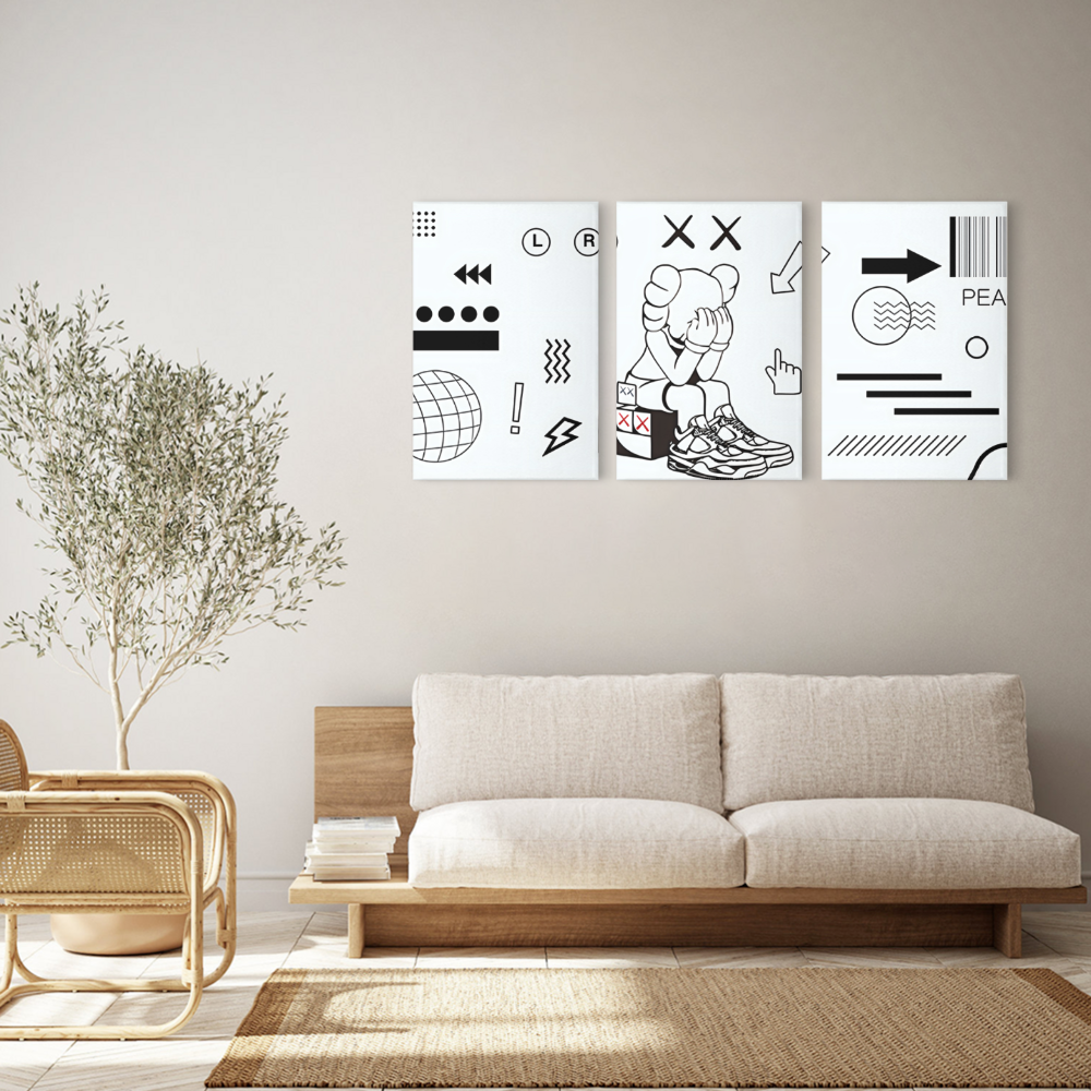 Simple Line Pattern,Triple Frameless Canvas Painting.