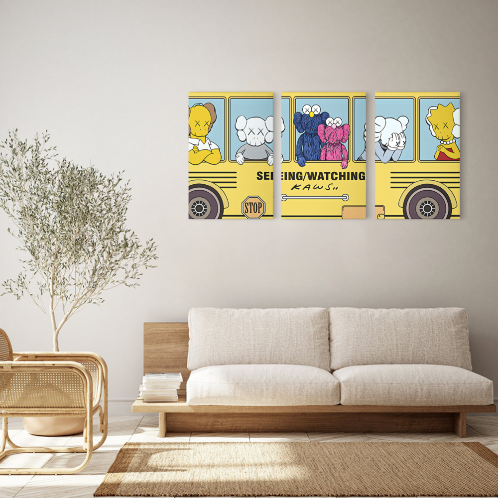 Fashionable Bear,Triple Frameless Canvas Painting.